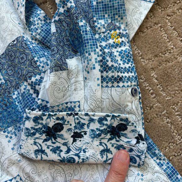 Robert Graham Player Classic Fit Button Down Shirt Mens M White Blue Flip Cuff - Picture 6 of 12